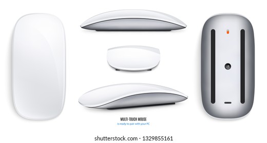 wireless mouse for computer and laptop silver color with shadow isolated on white background. realistic and detailed mice mockup. stock vector illustration