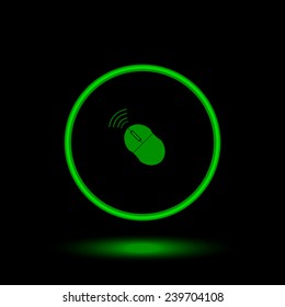 wireless mouse   green circle on a black background, vector, EPS 10