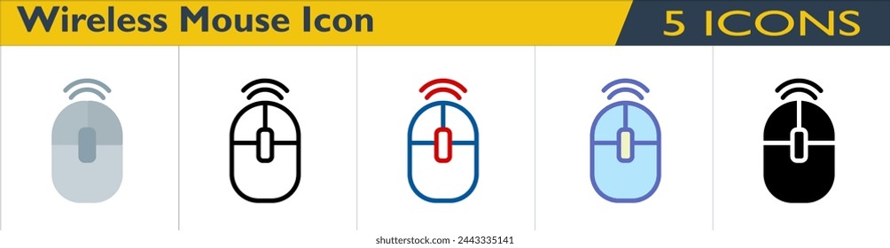 Wireless Mouse icon with 5 styles (outline, color lineal, color outline, solid and color)