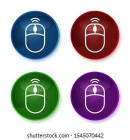 Wireless mouse icon isolated on shiny round buttons set illustration