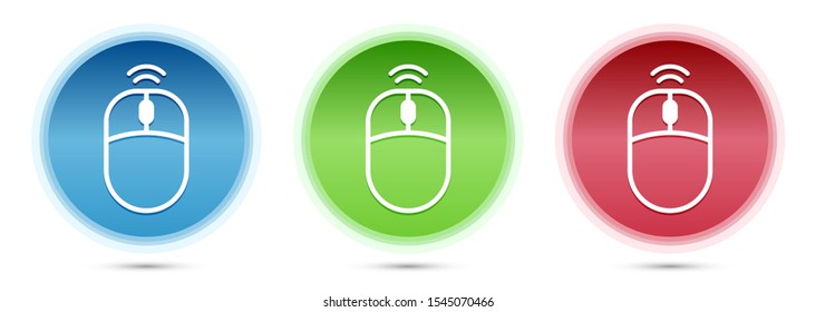 Wireless mouse icon isolated on glass round buttons set illustration