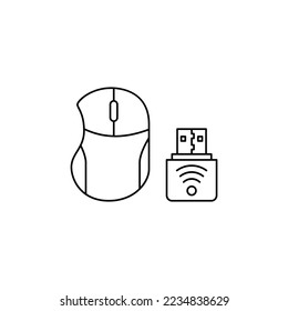 Icono de ratón inalámbrico en icono de estilo de línea, aislado en fondo blanco