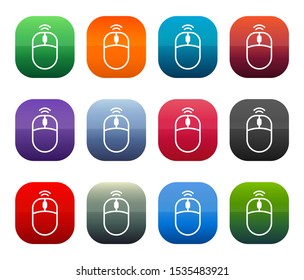 Wireless mouse icon shiny square buttons set illustration design isolated on white background