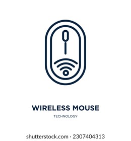wireless mouse icon from technology collection. Thin linear wireless mouse, laptop, camera outline icon isolated on white background. Line vector wireless mouse sign, symbol for web and mobile