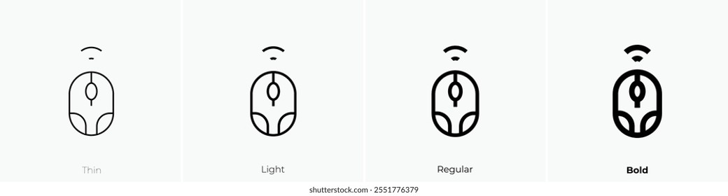 wireless mouse icon. Thin, Light Regular And Bold style design isolated on white background