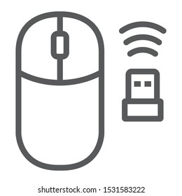 Wireless mouse line icon, cursor and device, computer mouse sign, vector graphics, a linear pattern on a white background, eps 10.