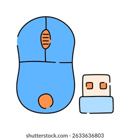 Wireless Mouse with USB dongle Doodle style, simple wireless mouse icon, useful for UI design, and digital workspace themes.