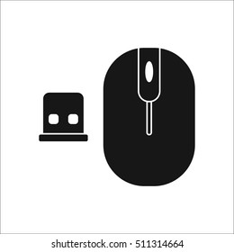 Wireless Mouse with Usb symbol sign silhouette icon on background