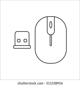 Wireless Mouse with Usb symbol sign line icon on background