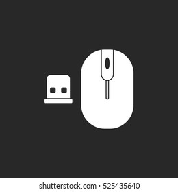 Wireless Mouse with Usb symbol sign silhouette icon on background