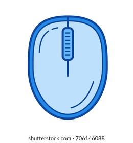 Icono de línea vectorial del ratón inalámbrico aislado en fondo blanco. Icono de línea inalámbrica del ratón para infografía, sitio web o aplicación. Icono azul diseñado en un sistema de cuadrícula.