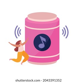 Altavoz de música inalámbrica y ilustración vectorial de carácter de baile
