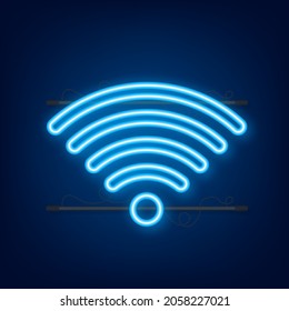 Wireless neon icon. No wifi. Different levels of Wi Fi signal. Vector stock illustration