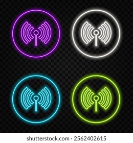 Wireless neon icon. No wifi. Different levels of Wi Fi signal. Vector stock illustration.