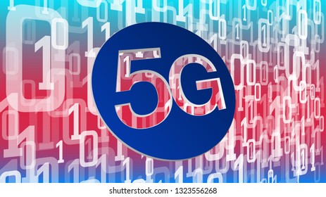 Wireless network 5G, vector abstract binary code digits