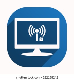 Wireless network access is closed, locked. icon. vector design, blue button for Mobile Applications