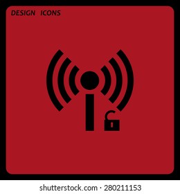 Wireless network access is open, unlocked. icon. vector design. Flat design style 