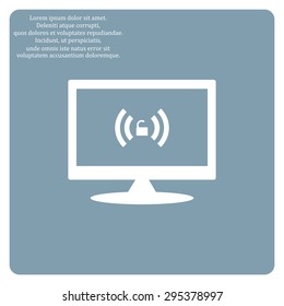 Wireless network access is open, unlocked icon on computer screen. Flat design style.