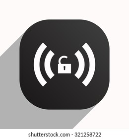 Wireless network access is open, unlocked. icon. vector design, black button for Mobile Applications