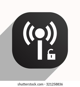 Wireless network access is open, unlocked. icon. vector design, black button for Mobile Applications
