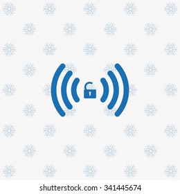 Wireless network access is open, unlocked. icon. vector design background with snowflakes
