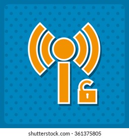 Wireless network access is open, unlocked icon, vector illustration. Flat design style