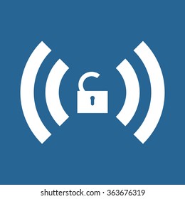 Wireless network access is open, unlocked icon, vector illustration. Flat design style