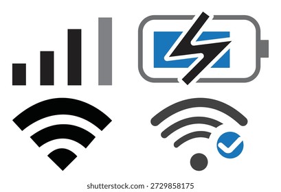 Wireless Network and Battery Technology Icon Set