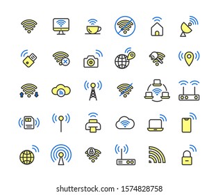 Wireless Network filled outline icon set. Vector and Illustration.