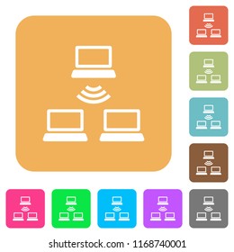 Wireless network flat icons on rounded square vivid color backgrounds.