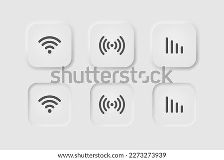 Wireless network icon in neumorphism style. Icons for business, white UI, UX. Internet symbol. Wi-fi, cellular, stream, mobie internet, router, hotspot. Neumorphic style.