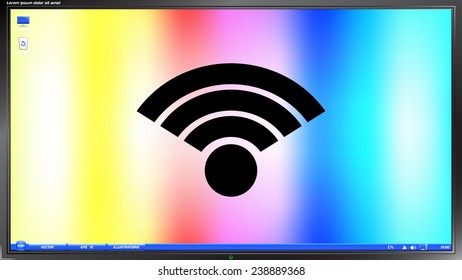 Wireless Network icon on the screen monitor. Made vector illustration