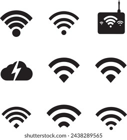 Wireless network icon set on white background 