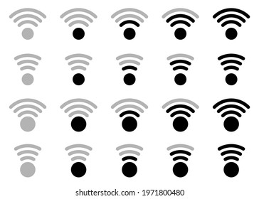 Wireless network icon set - wi fi. Web signs for electronic devices, applications and other resources. Vector isolated elements.