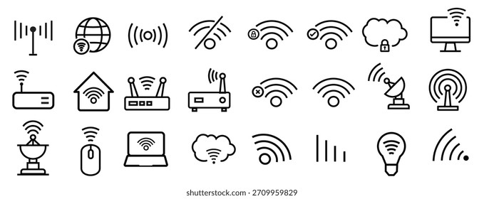 wireless network icons set illustration 