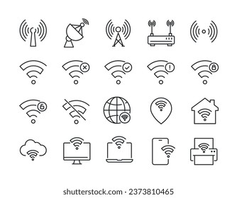 Wireless network line icons. For website marketing design, logo, app, template, ui, etc. Vector illustration.