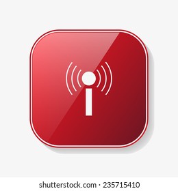 The wireless network on red glossy button, vector