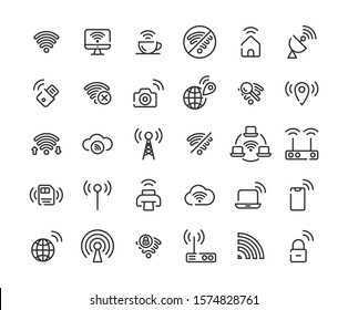 Wireless Network outline icon set. Vector and Illustration.