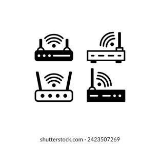 wireless network router connection technology icon vector design simple black white illustration collections isolated on white background