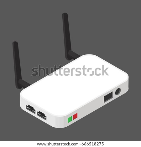 Wireless Network Router of flat style Isometric vector illustration,   Isolated on gray background.