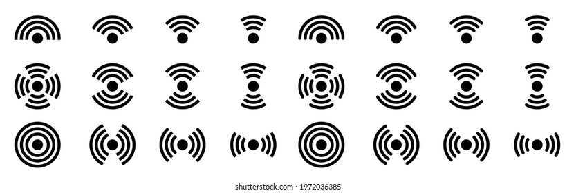 Wireless network signal flat icons set. Signal distribution icon for applications, websites and other uses for electronic communication devices. Vector elements