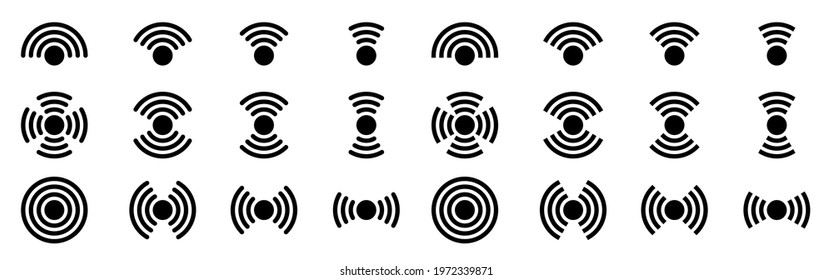 Wireless network signal flat icons set. Signal distribution icon for applications, websites and other uses for electronic communication devices. Vector elements