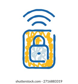 Drahtloses Netzwerksignal, das von einem durch ein Vorhängeschloss geschützten Gerät gesendet wird und Konzepte der Wi-Fi-Sicherheit, des Datenschutzes im Internet und der digitalen Privatsphäre veranschaulicht