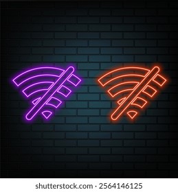 Wireless network symbol with bright glowing futuristic blue neon lights on black background. Wi-Fi icon design concept. Wifi sign. 3D render illustration.