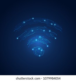 wireless network symbol combined with electronic board pattern, conceptual design of abstract wifi emblem