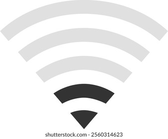 Wireless network symbol is depicted with two bars illuminated, representing a moderate signal strength, conveying the concept of connectivity and internet access