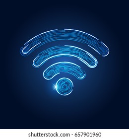 Wireless Network Symbol In Futuristic Theme, Conceptual Design Of Abstract Wifi Emblem