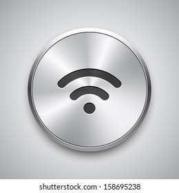Wireless network symbol on metal button. Wifi icon. Vector background.