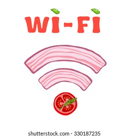 Wireless Network Symbol with tomatoes and herbs. Wi fi icon