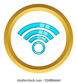 Wireless network symbol vector icon in golden circle, cartoon style isolated on white background